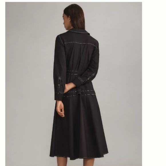 NWT By Anthropologie Long-Sleeve Navy Blue Belted Front-Zip Midi Dress size MP - Picture 2 of 5